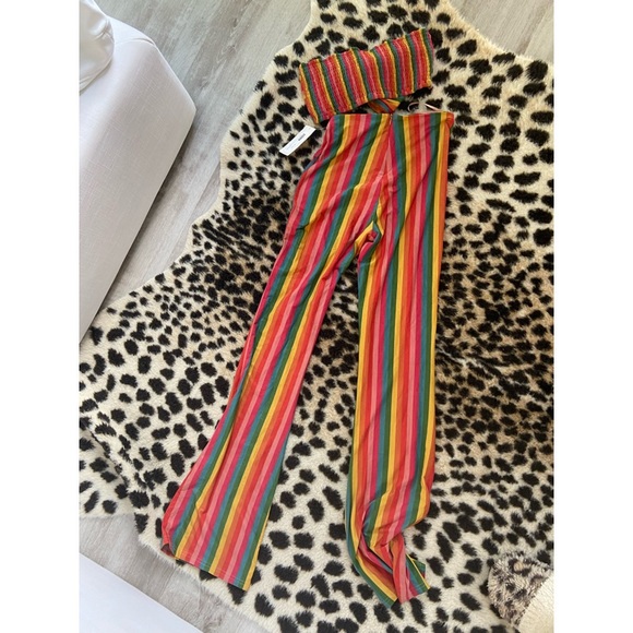 NEW! RARE! Rainbow Stripe Suede Tie Top and Flare Pants - Picture 6 of 7